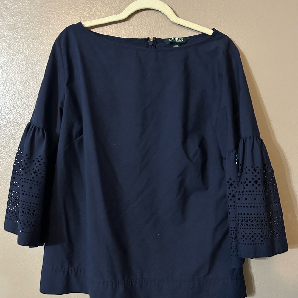Polo Ralph Lauren Dark Blue Blouse with Eyelet Sleeves